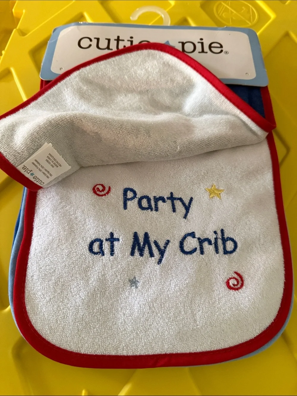 Cutie Pie Blue & Red Terry Bib - Kids Accessories